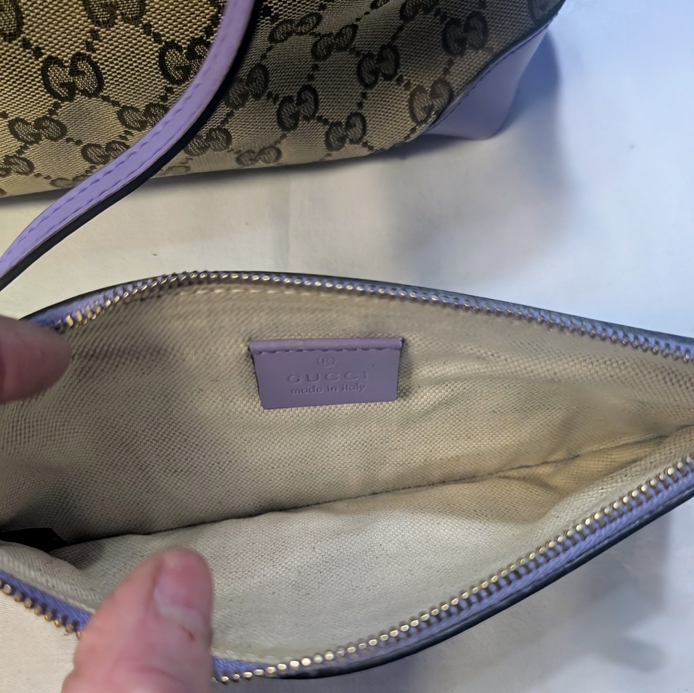 Gucci Monogram Craft Sm. Tote With Detachable Pouch - Beige With Lavender Trim🔥 - Picture 15 of 16